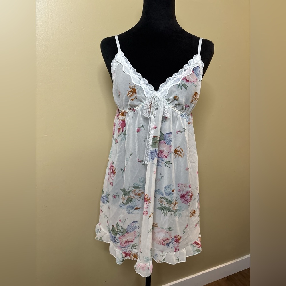 Soft Touch White Floral Sheer Babydoll Pajama